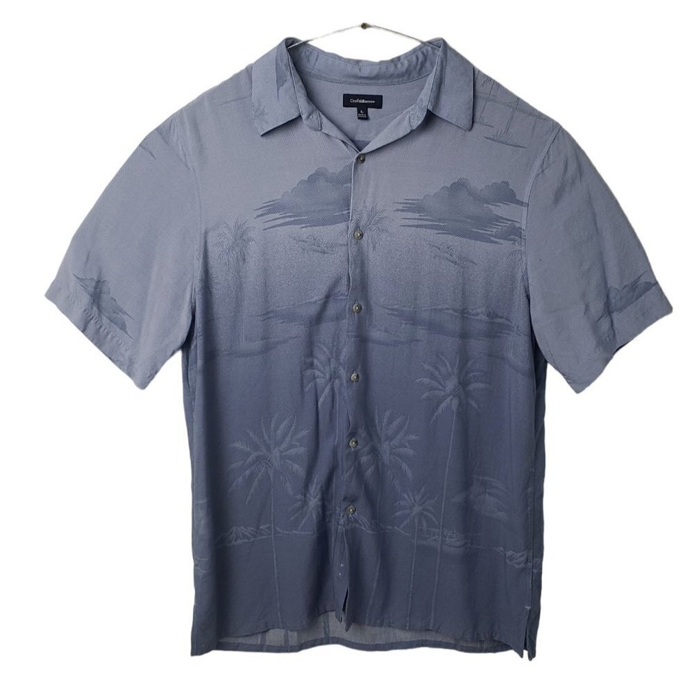 Croft & Barrow‎ men's blue ombre palm tree Hawaiian shirt, size large